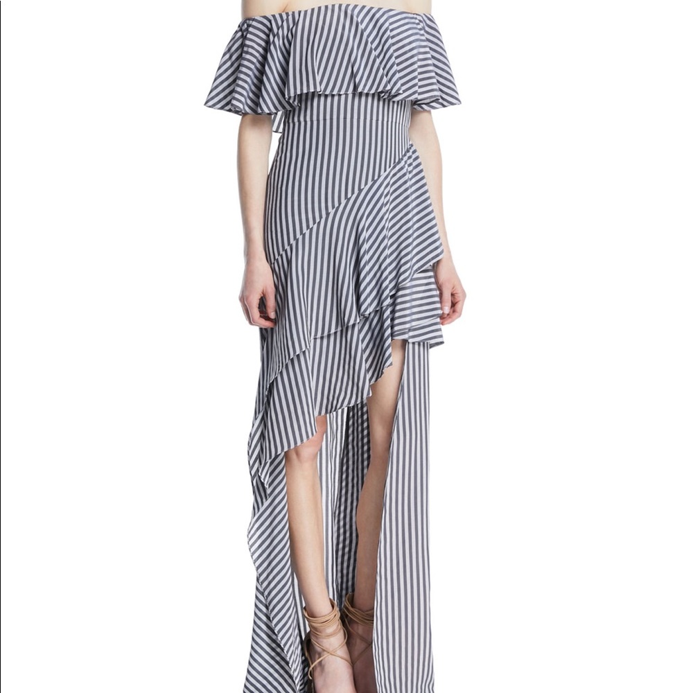 Halston Heritage Striped Flounce Gown sz 0